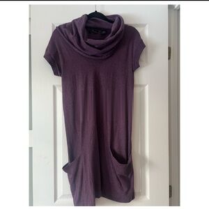 Purple Cowl Neck Short Sleeve Dress